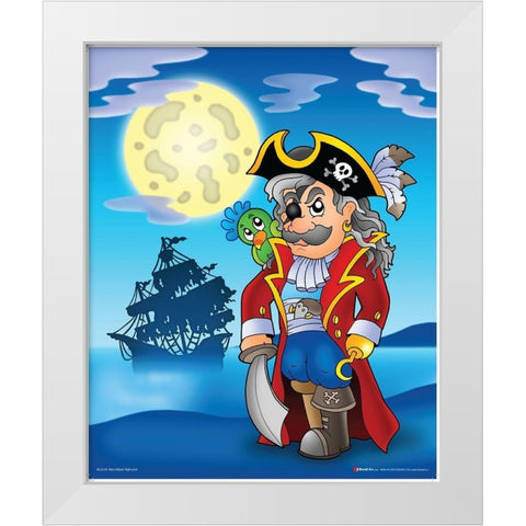 Pirate with Big Moon White Modern Wood Framed Art Print by Viskova, Klara