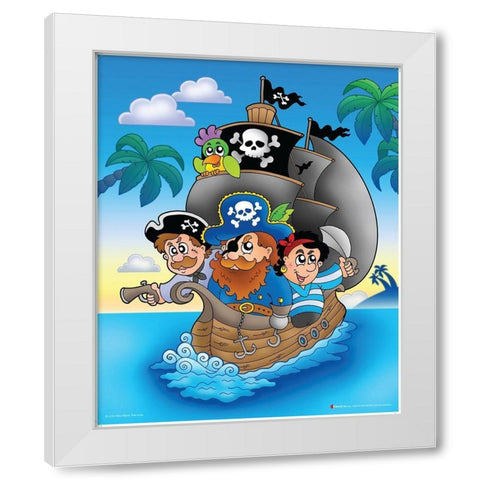 Pirates on the Ship White Modern Wood Framed Art Print by Viskova, Klara