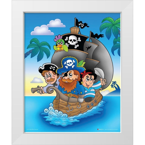 Pirates on the Ship White Modern Wood Framed Art Print by Viskova, Klara