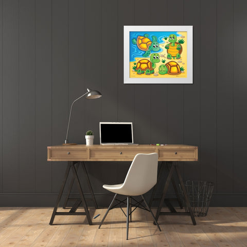Turtles White Modern Wood Framed Art Print by Viskova, Klara