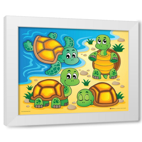 Turtles White Modern Wood Framed Art Print by Viskova, Klara