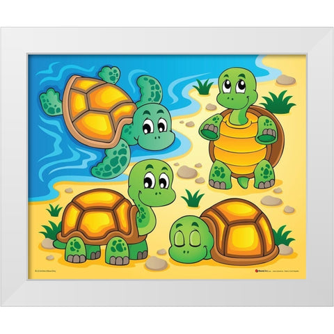 Turtles White Modern Wood Framed Art Print by Viskova, Klara