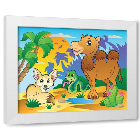 Desert Animals White Modern Wood Framed Art Print by Viskova, Klara