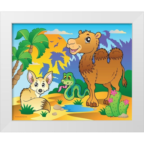 Desert Animals White Modern Wood Framed Art Print by Viskova, Klara
