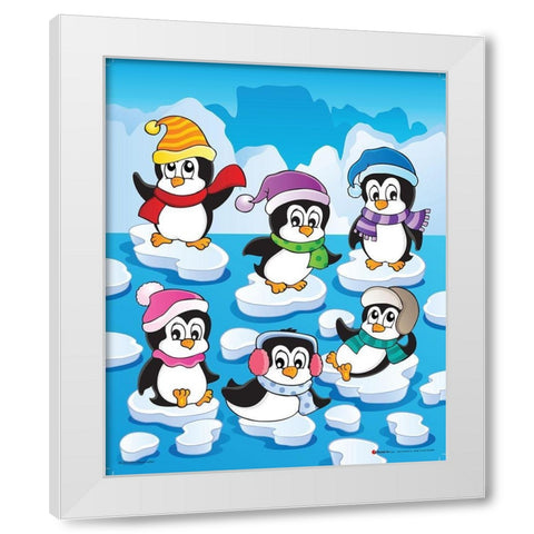 Happy Pinguins White Modern Wood Framed Art Print by Viskova, Klara