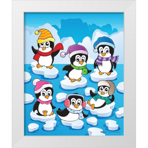 Happy Pinguins White Modern Wood Framed Art Print by Viskova, Klara