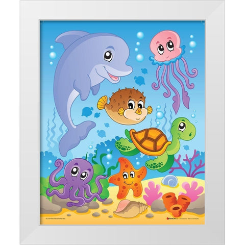 Sea life White Modern Wood Framed Art Print by Viskova, Klara