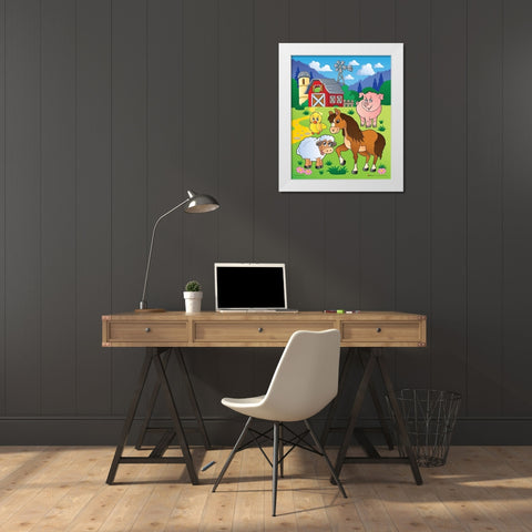 Animals on the Farm White Modern Wood Framed Art Print by Viskova, Klara