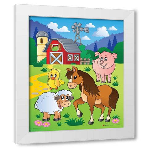 Animals on the Farm White Modern Wood Framed Art Print by Viskova, Klara