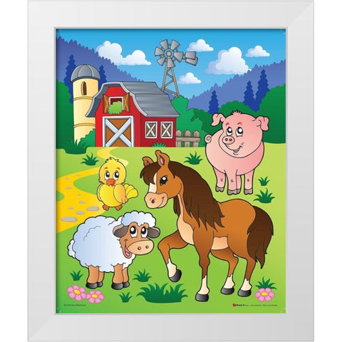 Animals on the Farm White Modern Wood Framed Art Print by Viskova, Klara