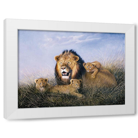 Lion with Lionets White Modern Wood Framed Art Print by Skorepa, Jan