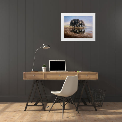 Two Elephants White Modern Wood Framed Art Print by Skorepa, Jan