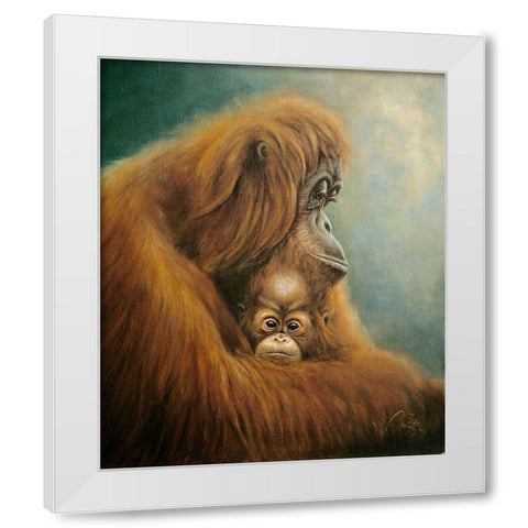 Ape with Suckling White Modern Wood Framed Art Print by Skorepa, Jan