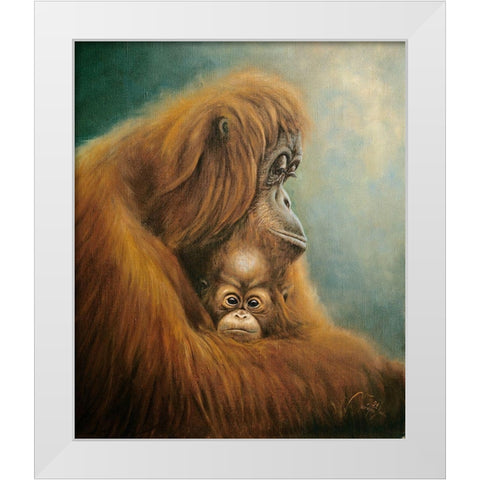 Ape with Suckling White Modern Wood Framed Art Print by Skorepa, Jan