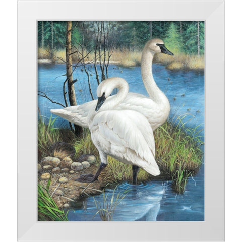 Two Swans White Modern Wood Framed Art Print by Taranenko, Jana