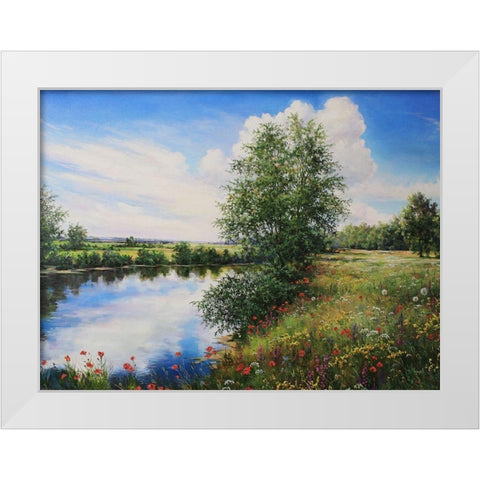 Slowly River White Modern Wood Framed Art Print by Cernov, Ivan