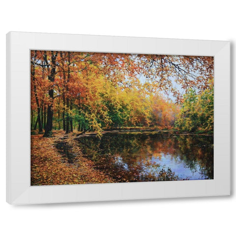 Autumn Sings with the River White Modern Wood Framed Art Print by Cernov, Ivan