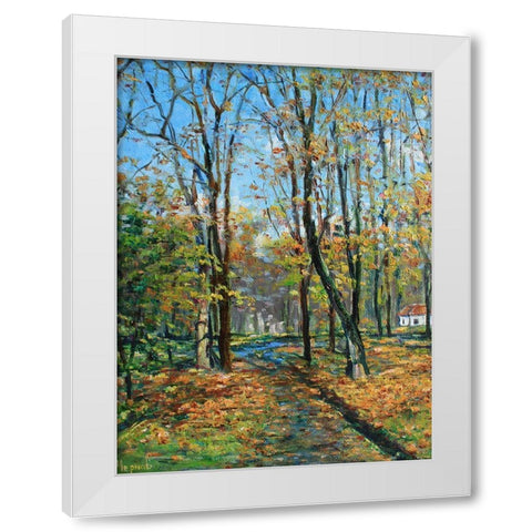 A House in the Forest White Modern Wood Framed Art Print by Cernov, Ivan