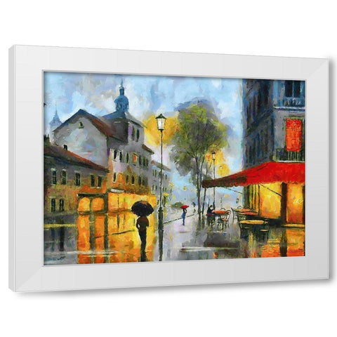 Street in Evening White Modern Wood Framed Art Print by Medeiros, Celito
