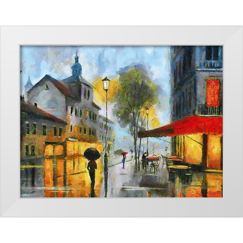 Street in Evening White Modern Wood Framed Art Print by Medeiros, Celito