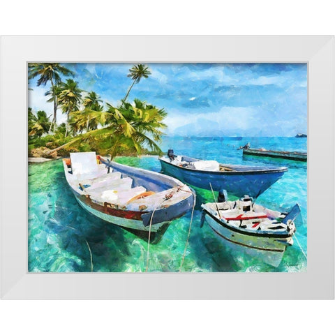 Boats in Caribic White Modern Wood Framed Art Print by Medeiros, Celito