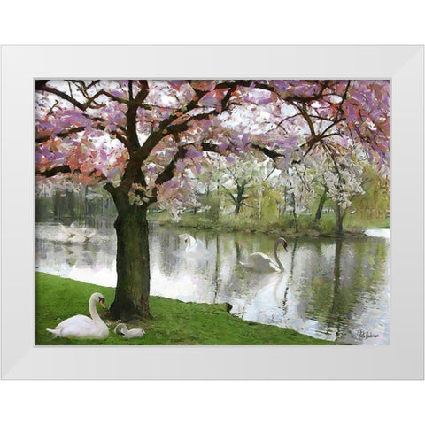 Swans in Spring White Modern Wood Framed Art Print by Medeiros, Celito
