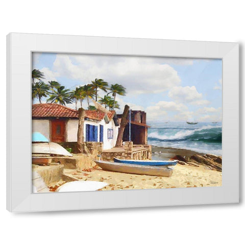 Boats in Caribic II White Modern Wood Framed Art Print by Medeiros, Celito