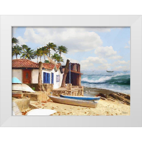 Boats in Caribic II White Modern Wood Framed Art Print by Medeiros, Celito