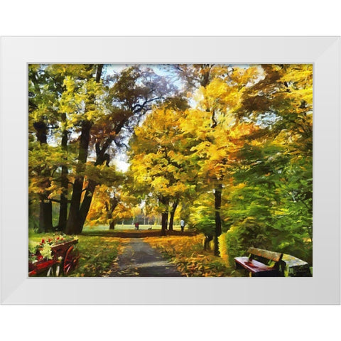 Autumn Park Way White Modern Wood Framed Art Print by Medeiros, Celito