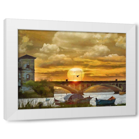 Sunrise Over the Bridge White Modern Wood Framed Art Print by Medeiros, Celito