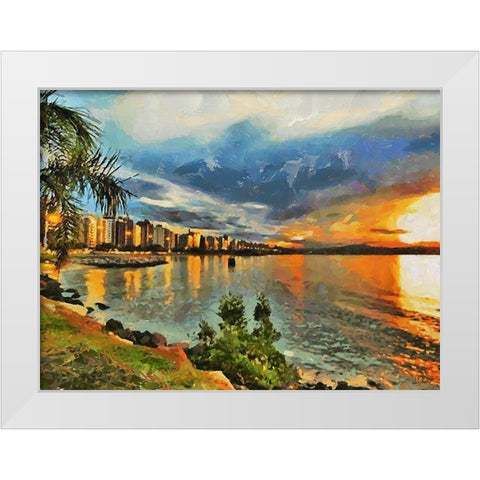 Sunset Beach White Modern Wood Framed Art Print by Medeiros, Celito