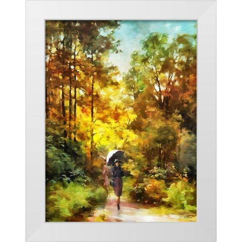 Lady with Umbrella in the Park White Modern Wood Framed Art Print by Medeiros, Celito