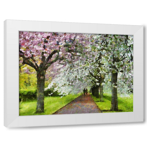 Flowering Cherries White Modern Wood Framed Art Print by Medeiros, Celito