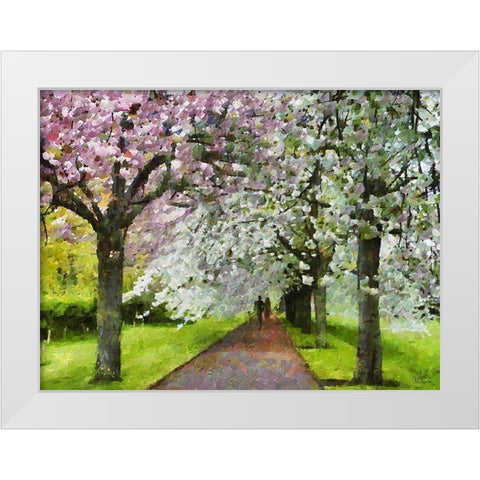 Flowering Cherries White Modern Wood Framed Art Print by Medeiros, Celito