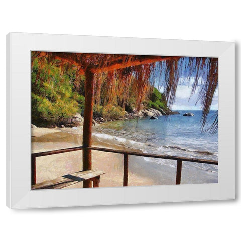 Sand Beach by the Rocks White Modern Wood Framed Art Print by Medeiros, Celito