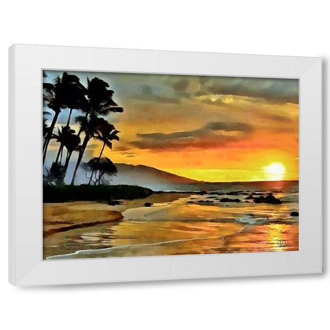 Sunset over the Sea horizontal White Modern Wood Framed Art Print by Medeiros, Celito