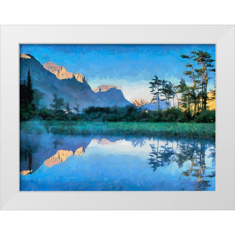 Mountains are Reflected in the Lake White Modern Wood Framed Art Print by Medeiros, Celito
