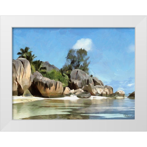 Seychelles White Modern Wood Framed Art Print by Medeiros, Celito