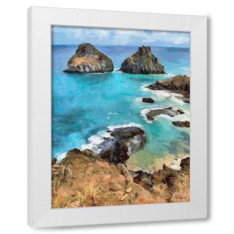 Rocks in Blue Sea White Modern Wood Framed Art Print by Medeiros, Celito