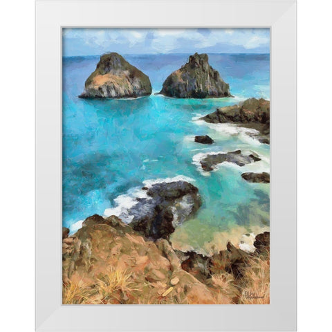 Rocks in Blue Sea White Modern Wood Framed Art Print by Medeiros, Celito