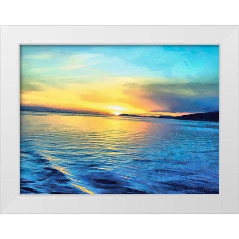 Sunset over blue Sea White Modern Wood Framed Art Print by Medeiros, Celito