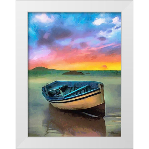 Boat on the Beach White Modern Wood Framed Art Print by Medeiros, Celito