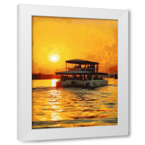 Sunset above the River with Boat White Modern Wood Framed Art Print by Medeiros, Celito