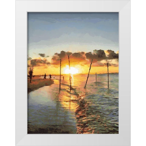 Fishermans by Sunset White Modern Wood Framed Art Print by Medeiros, Celito