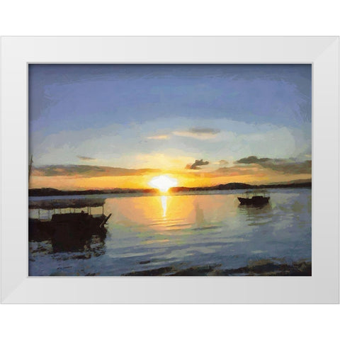 Golden Sunset White Modern Wood Framed Art Print by Medeiros, Celito