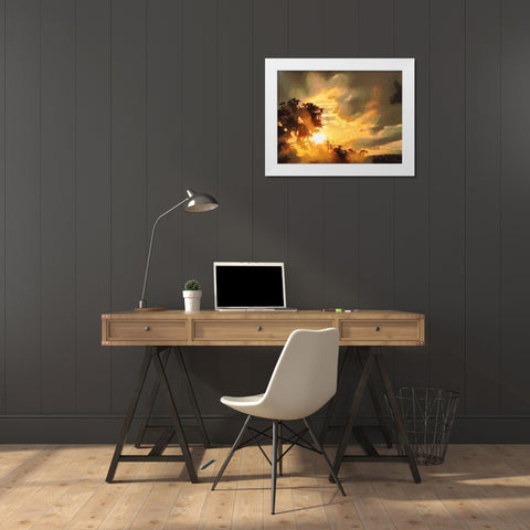 Sunset behind the Tree White Modern Wood Framed Art Print by Medeiros, Celito