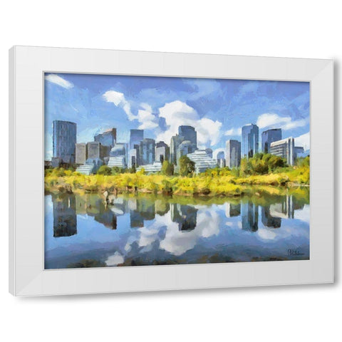 Mirrored City White Modern Wood Framed Art Print by Medeiros, Celito