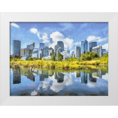 Mirrored City White Modern Wood Framed Art Print by Medeiros, Celito