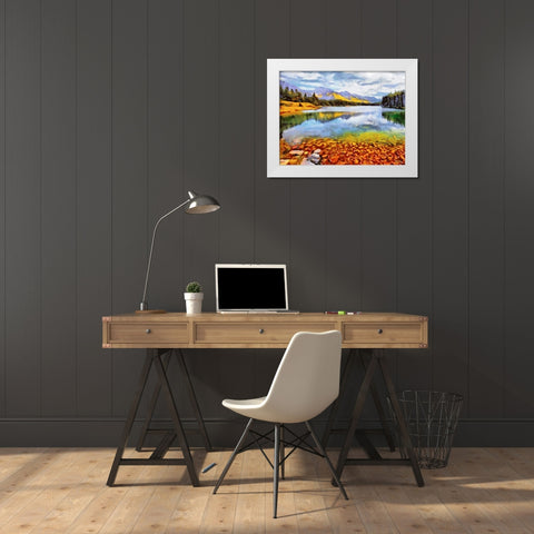 Autumn Lake Horizontal White Modern Wood Framed Art Print by Medeiros, Celito