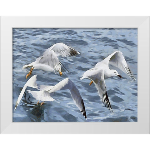 Seagulls over the Water White Modern Wood Framed Art Print by Medeiros, Celito